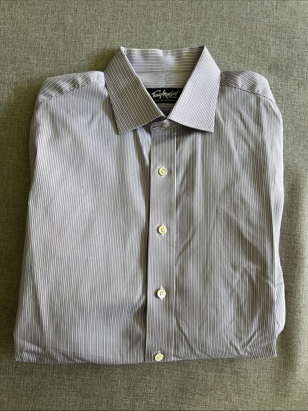 Tommy Bahama Men's Blue and White Pinstripe Dress Shirt